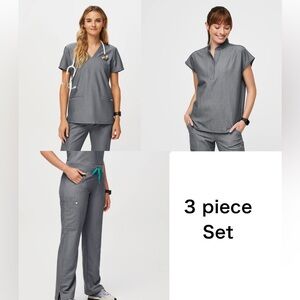 FIGS Graphite Gray Scrub Set (2 tops 1 bottom)